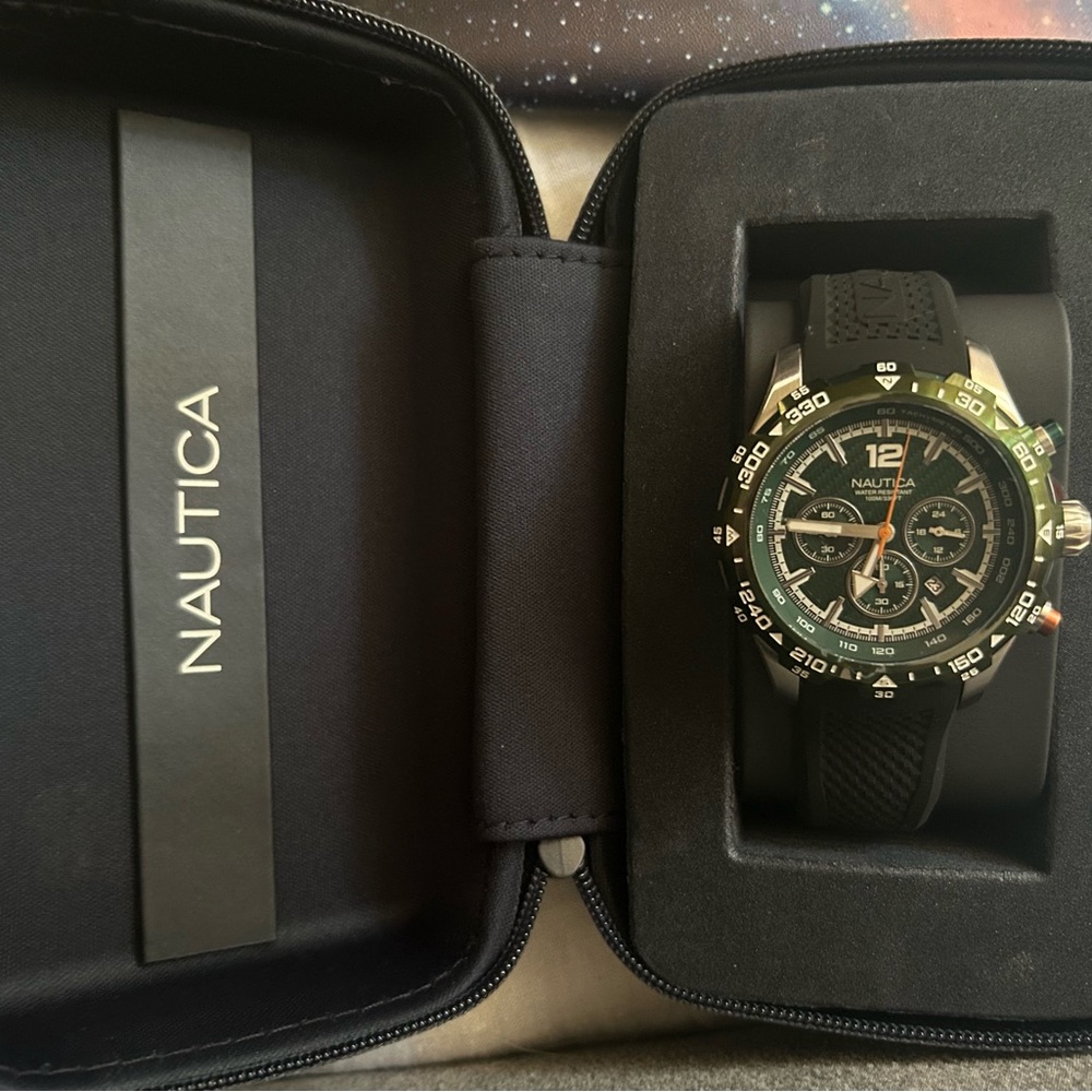 Nautica Black and Green Men's Watch